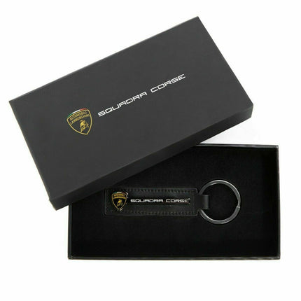 Lamborghini Squadra Corse Leather Keyring Black